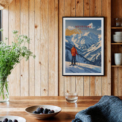Keystone Travel Poster - Colorado showcasing a skier in a winter landscape, perfect wall art for ski enthusiasts.
