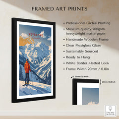 Keystone Travel Poster - Colorado framed art print showcasing snowy mountains and ski enthusiast in a vibrant design.