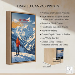 Framed Keystone Travel Poster - Colorado with mountain landscape and skier, showcasing professional Giclée printing quality.