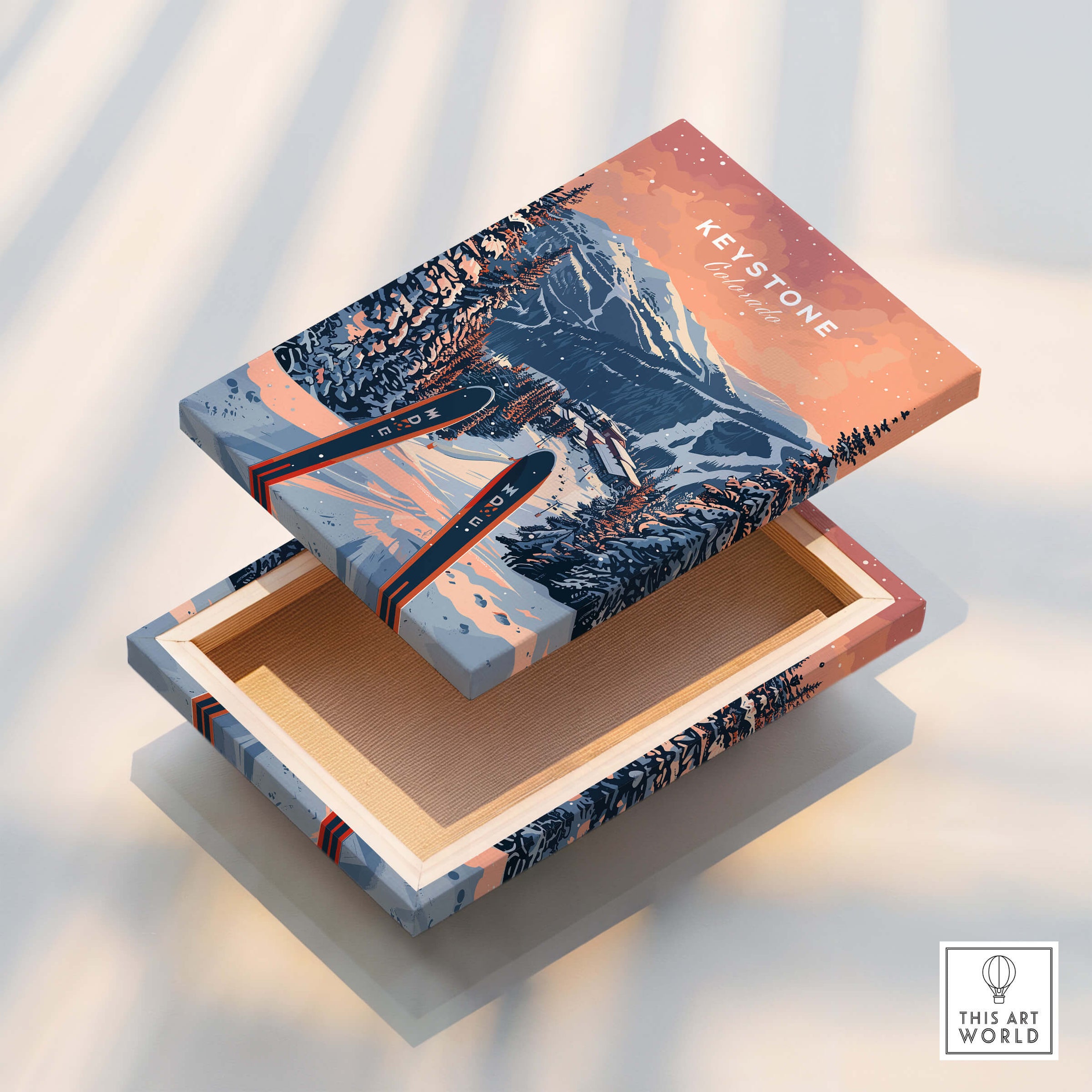 Keystone Ski Poster -  Colorado, a decorative box showcasing stunning mountain scenery and skiing slopes.