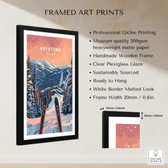 Keystone Ski Poster - Colorado framed art print showcasing beautiful mountain views and ski equipment.