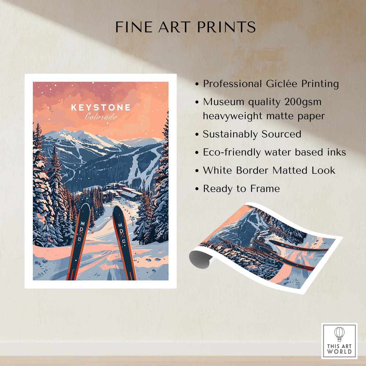 Keystone Ski Poster - Colorado showcasing stunning mountain views, perfect for ski enthusiasts and Colorado lovers.