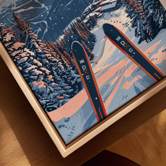 Keystone Ski Poster -  Colorado featuring a vibrant ski scene with skis in the foreground and snowy mountains.