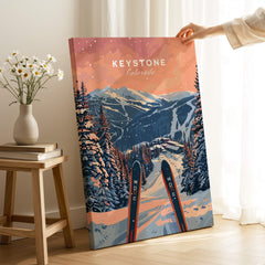 Keystone Ski Poster - Colorado featuring snowy slopes and mountains, perfect for ski enthusiasts.