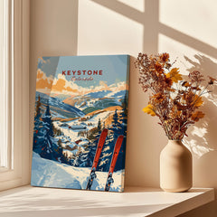 Keystone Wall Art Print -  Colorado Ski displayed beside a vase of flowers, highlighting winter skiing scenery in Colorado.