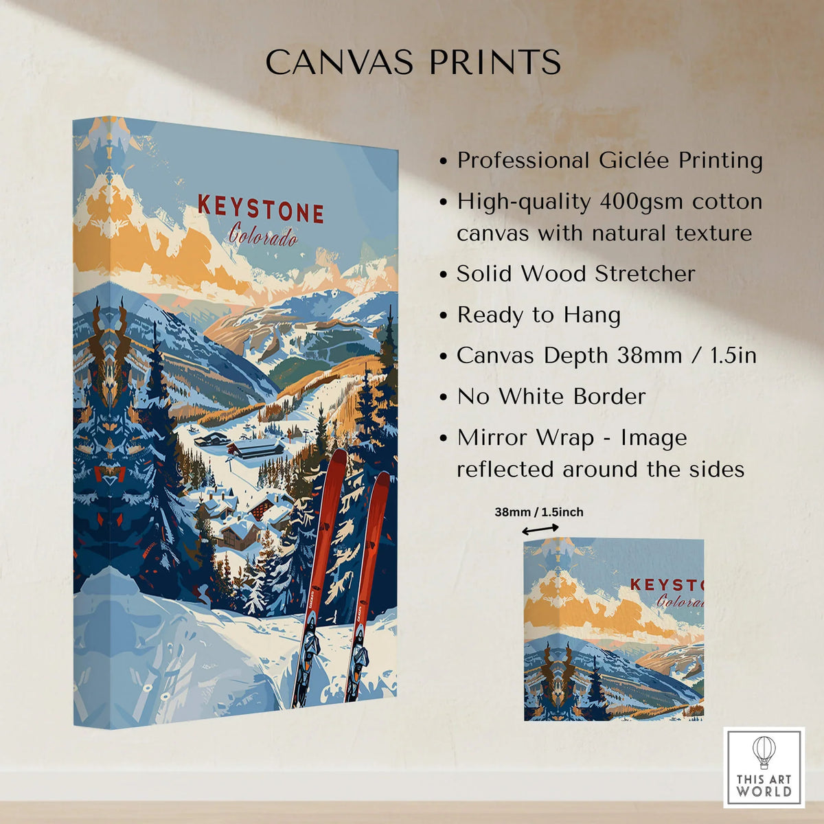 Keystone Wall Art Print - Colorado Ski canvas print showcasing stunning Colorado mountains and skiing scene.