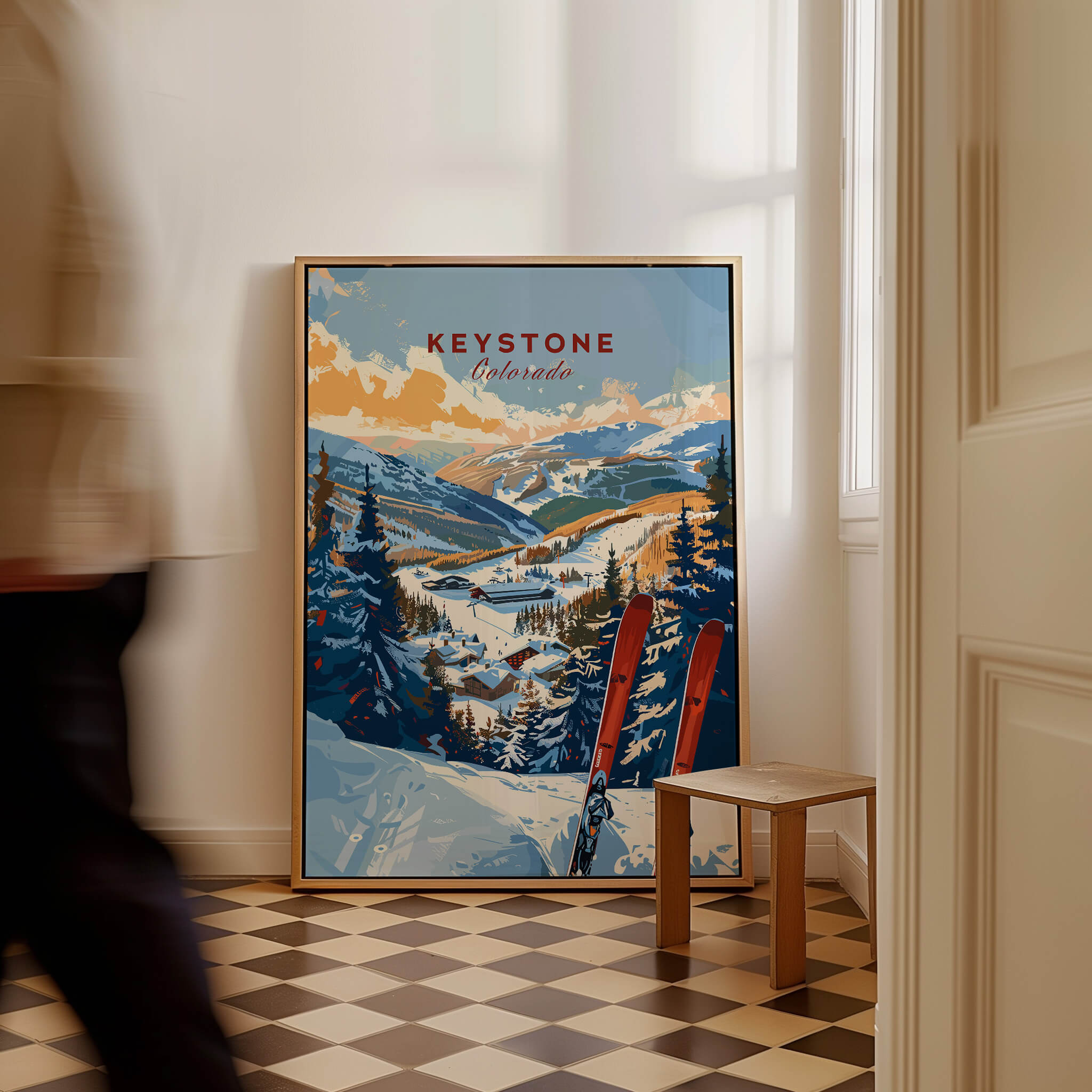 Keystone Wall Art Print - Colorado Ski displayed in a stylish interior with a focus on skiing in Colorado's mountains.