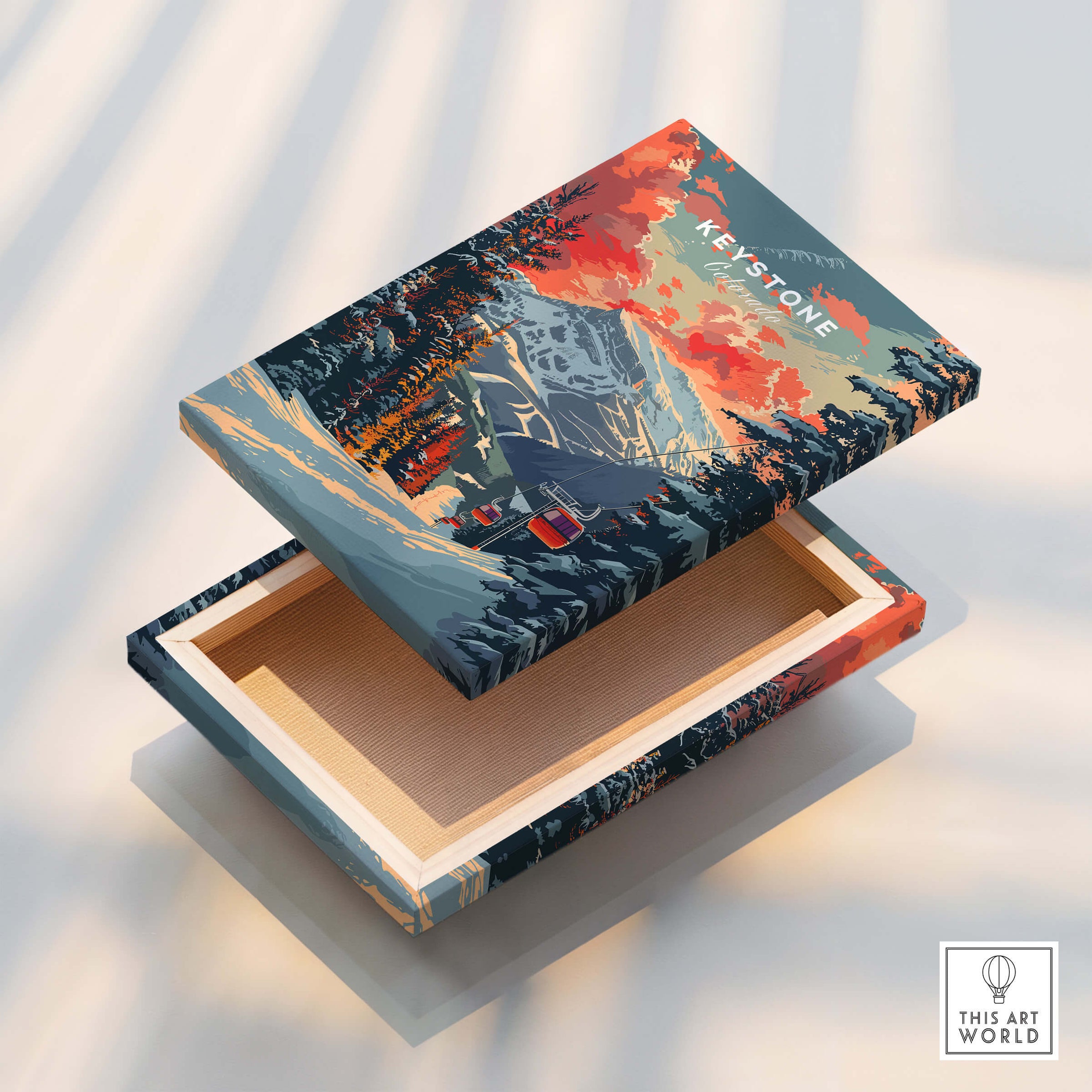 Keystone Print Colorado ski poster box with vibrant mountain scenery and intricate details.