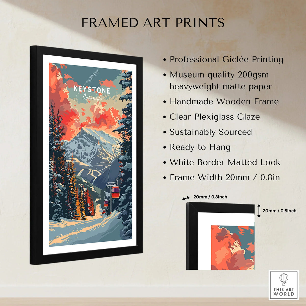 Keystone Print Colorado framed art print showcasing vibrant Rocky Mountains and ski themes.