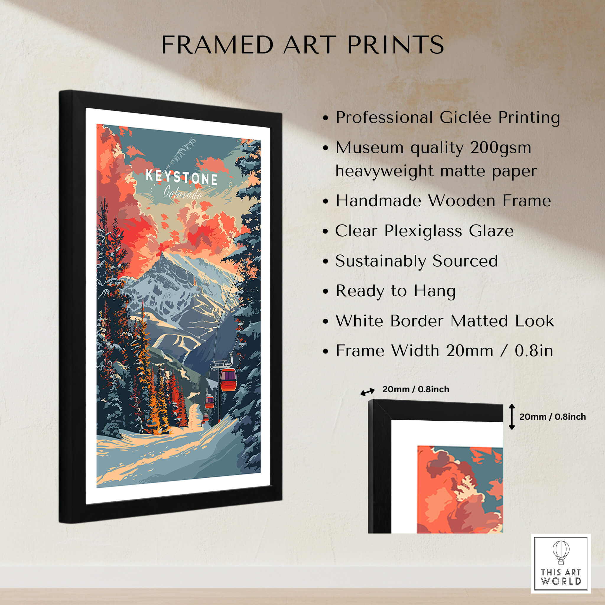Keystone Print Colorado framed art print showcasing vibrant Rocky Mountains and ski themes.