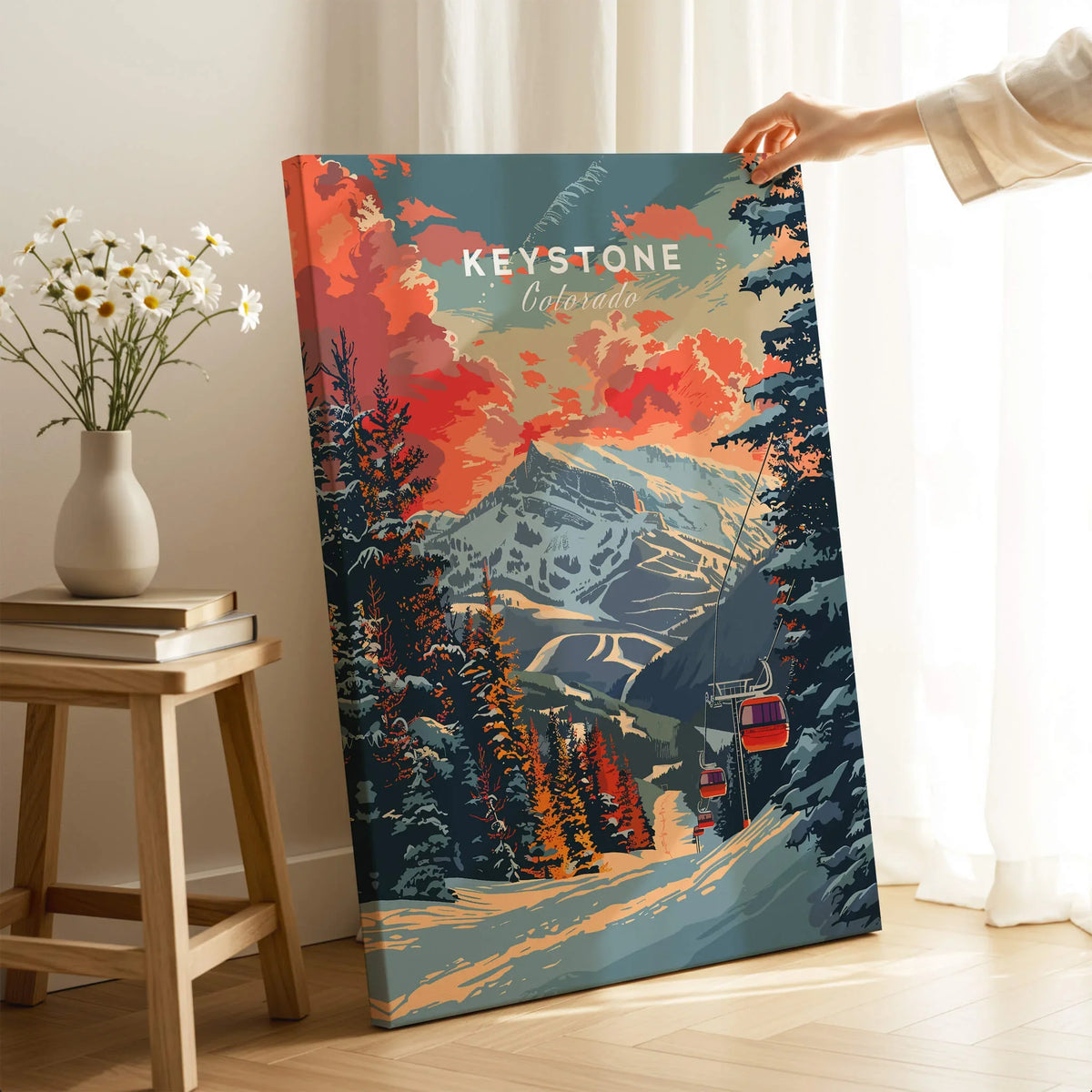 Keystone Print Colorado ski poster showcasing a vibrant mountain landscape and ski lift in the Rocky Mountains.