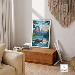Khao Sok Print displayed in a cozy living room with natural decor, bringing a touch of nature and adventure.