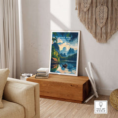 Khao Sok Travel Print showcasing lush landscapes and tranquil waters, perfect for home decor.
