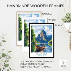 Khao Sok Wall Art Print displayed in handmade wood frames in natural, white, and black options.
