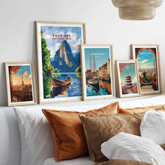 Khao Sok Wall Art Thailand showcasing Khao Sok National Park, framed artwork of nature's beauty in a stylish home setting.