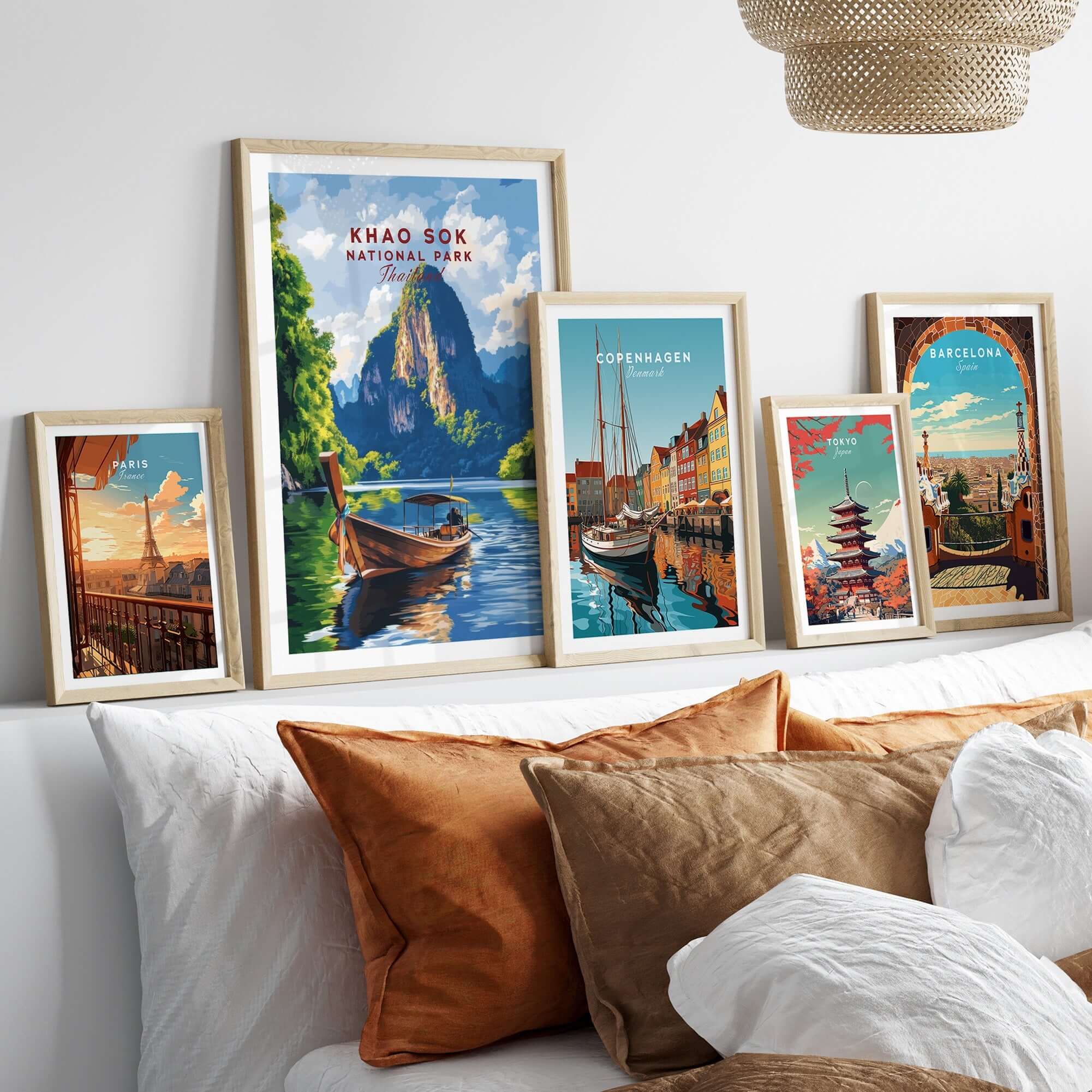 Khao Sok Wall Art Thailand showcasing Khao Sok National Park, framed artwork of nature's beauty in a stylish home setting.
