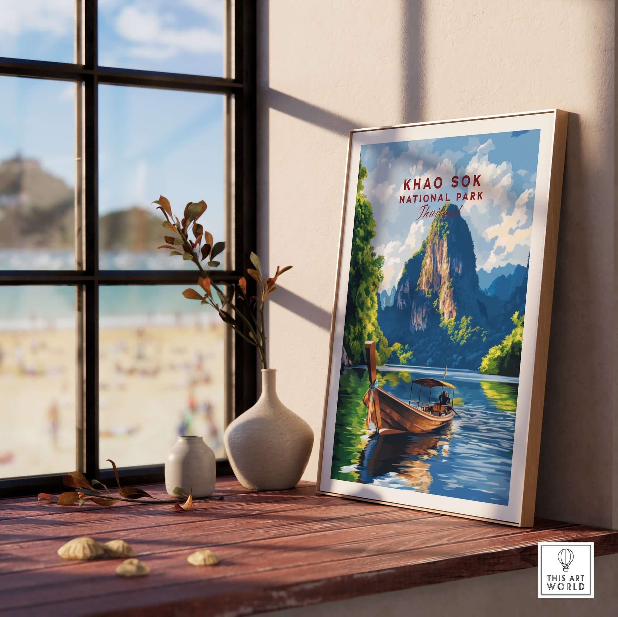 Khao Sok Wall Art Thailand framed print showcasing the scenic beauty of Khao Sok National Park.