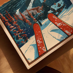 Killington Travel Poster - Vermont featuring vibrant ski scene and snow-covered landscape.