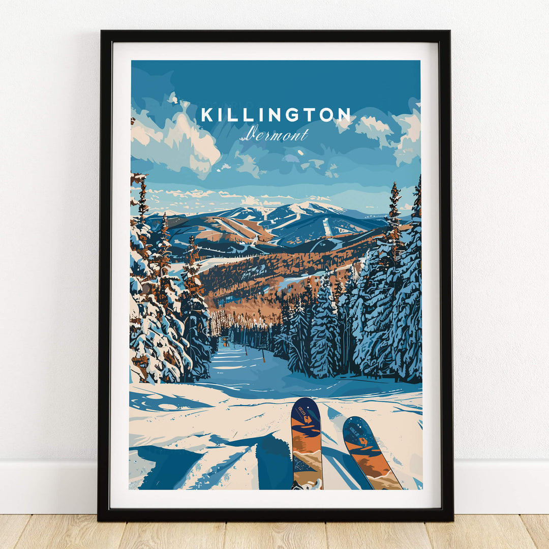 Killington Ski Poster - Vermont showcasing stunning mountain scenery and ski trails in a framed art print.