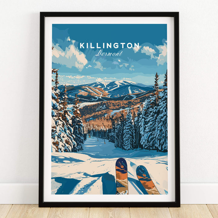 Killington Ski Poster - Vermont showcasing stunning mountain scenery and ski trails in a framed art print.