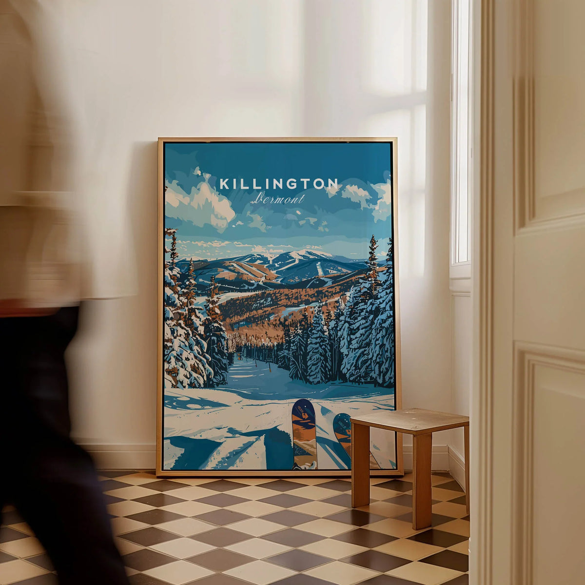 Killington Ski Poster - Vermont showcasing stunning mountain scenery and winter vibes in a cozy interior setting.