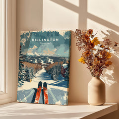 Killington Wall Art Print - Ski Poster Vermont displayed near a window with flowers.