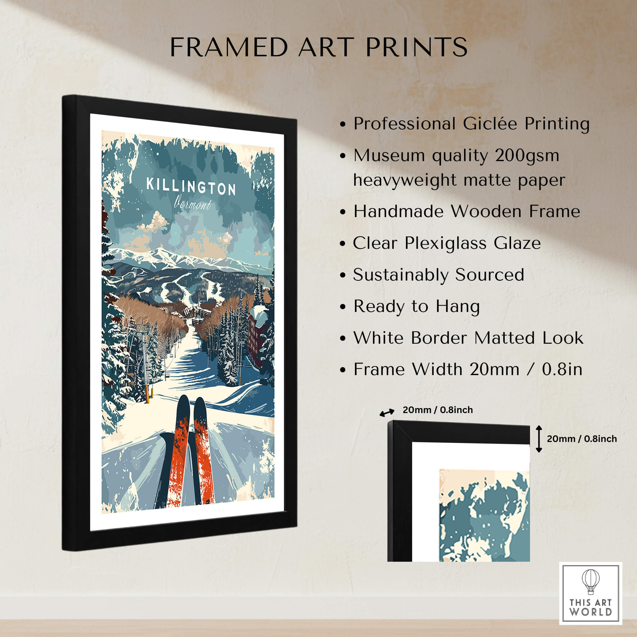 Killington Wall Art Print - Ski Poster Vermont framed art print showcasing stunning ski resort scenery.