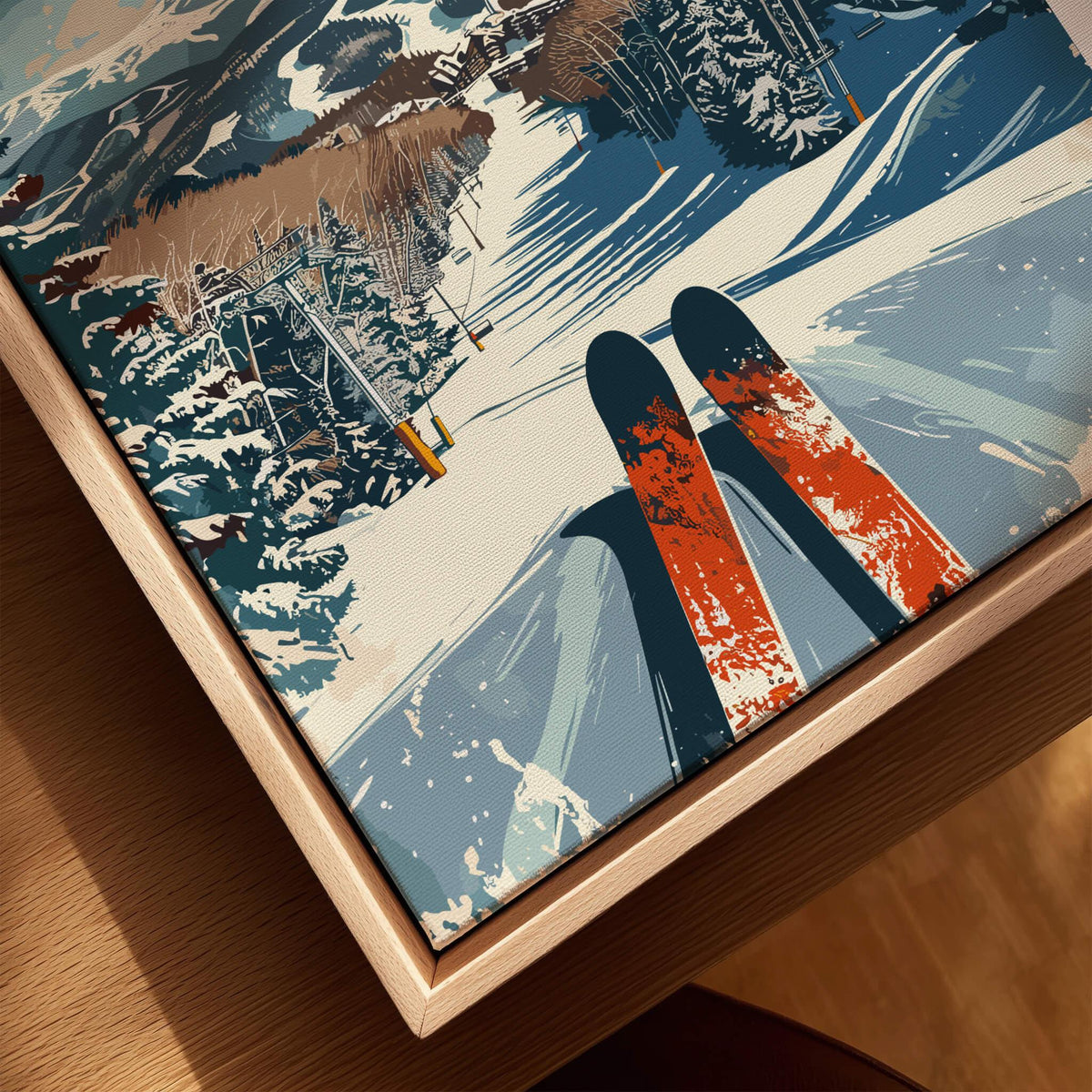 Killington Wall Art Print - Ski Poster Vermont showcasing ski tracks in snow with vibrant colors and snowy trees.