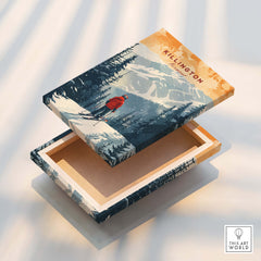 Killington Print Vermont product featuring a vibrant ski scene with mountains and a skier on a decorative box.