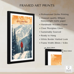Killington Print Vermont framed art print showcasing mountains and skier, perfect décor for ski enthusiasts.