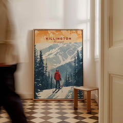 Killington Print Vermont ski poster featuring a skier in a vibrant mountain landscape.