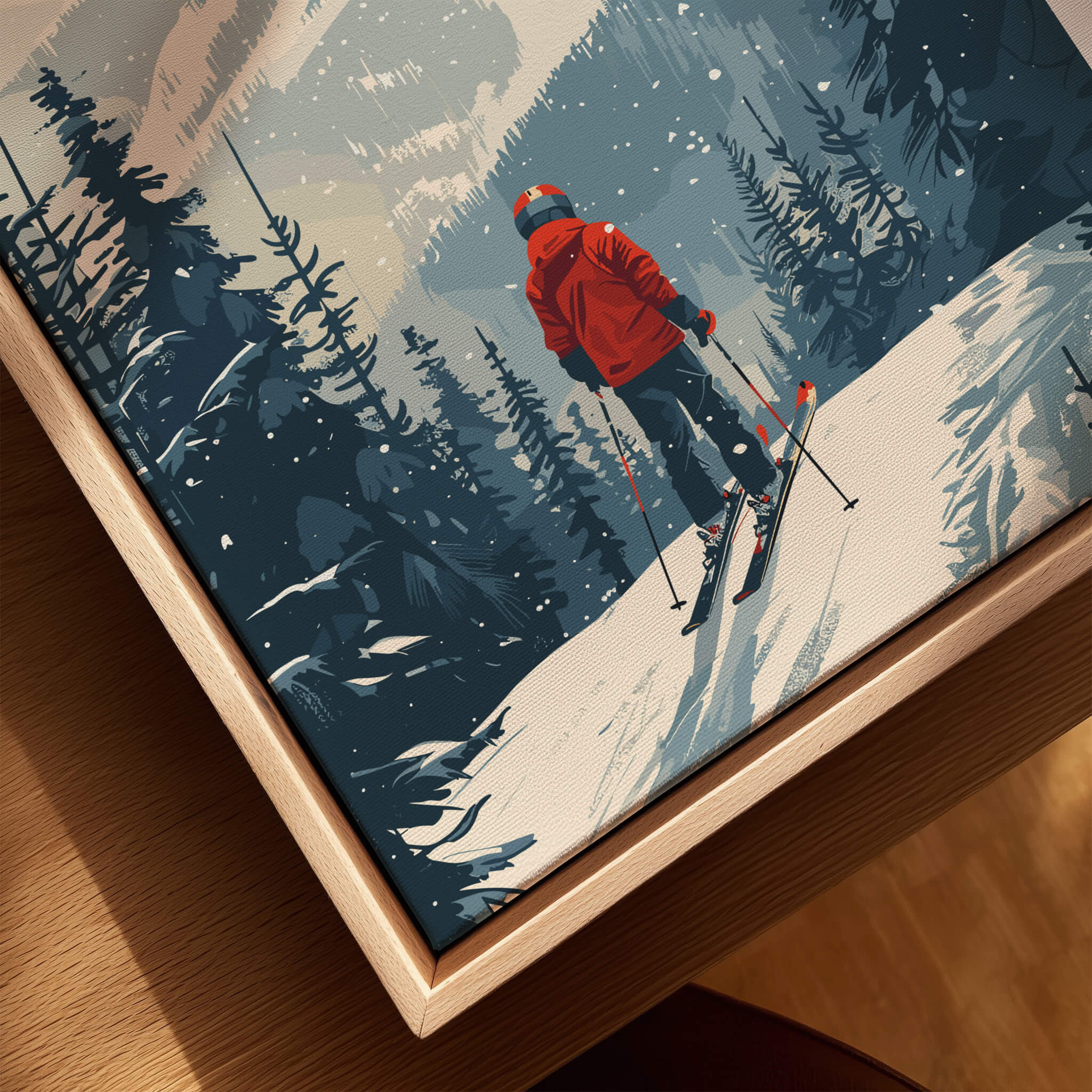 Killington Print Vermont ski poster showcasing a skier on a snowy mountain trail in vibrant colors.