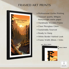 Framed Kings Canyon National Park art print with river landscape, size and quality details.