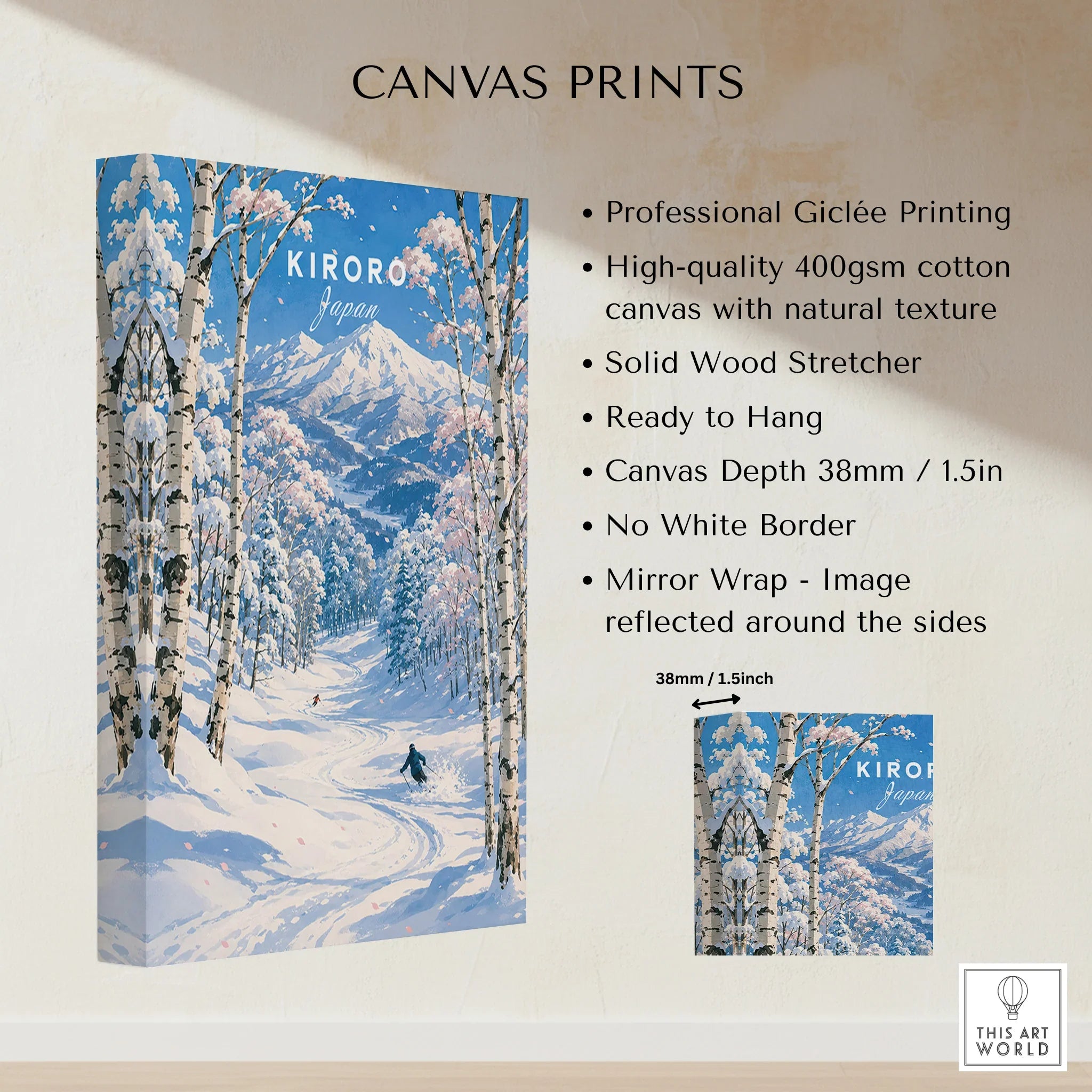 Kiroro Japan Ski Slopes Travel Poster — canvas print stretched cotton canvas details