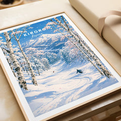 Kiroro Japan Ski Slopes Travel Poster — framed art print closeup gift unwrapped natural frame