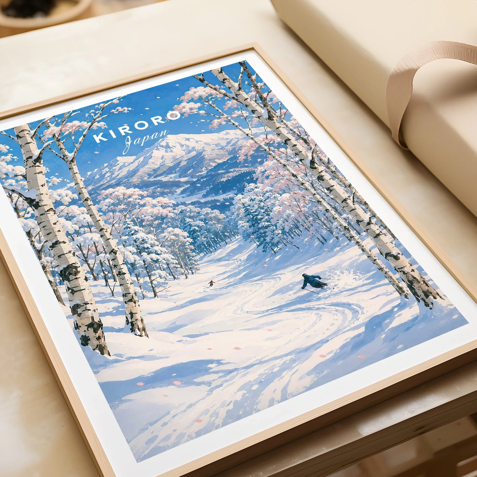Kiroro Japan Ski Slopes Travel Poster — framed art print closeup gift unwrapped natural frame