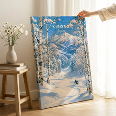 Kiroro Japan Ski Slopes Travel Poster — canvas print mirror edge hand holding room setting