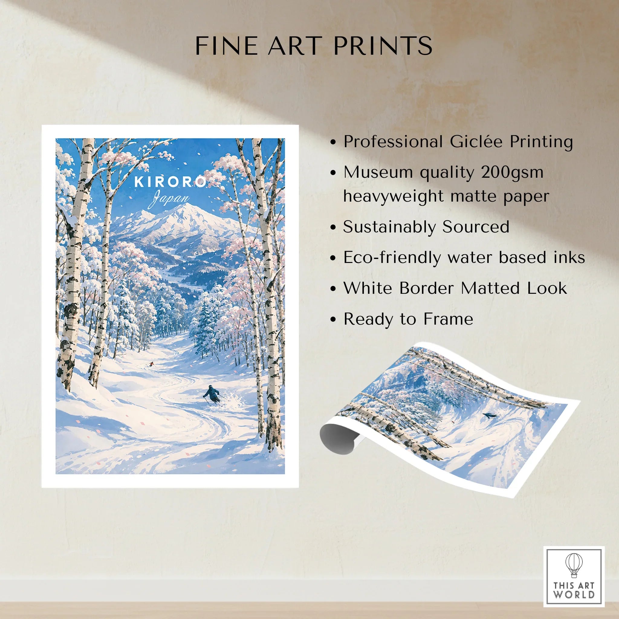 Kiroro Japan Ski Slopes Travel Poster — fine art print unframed quality details