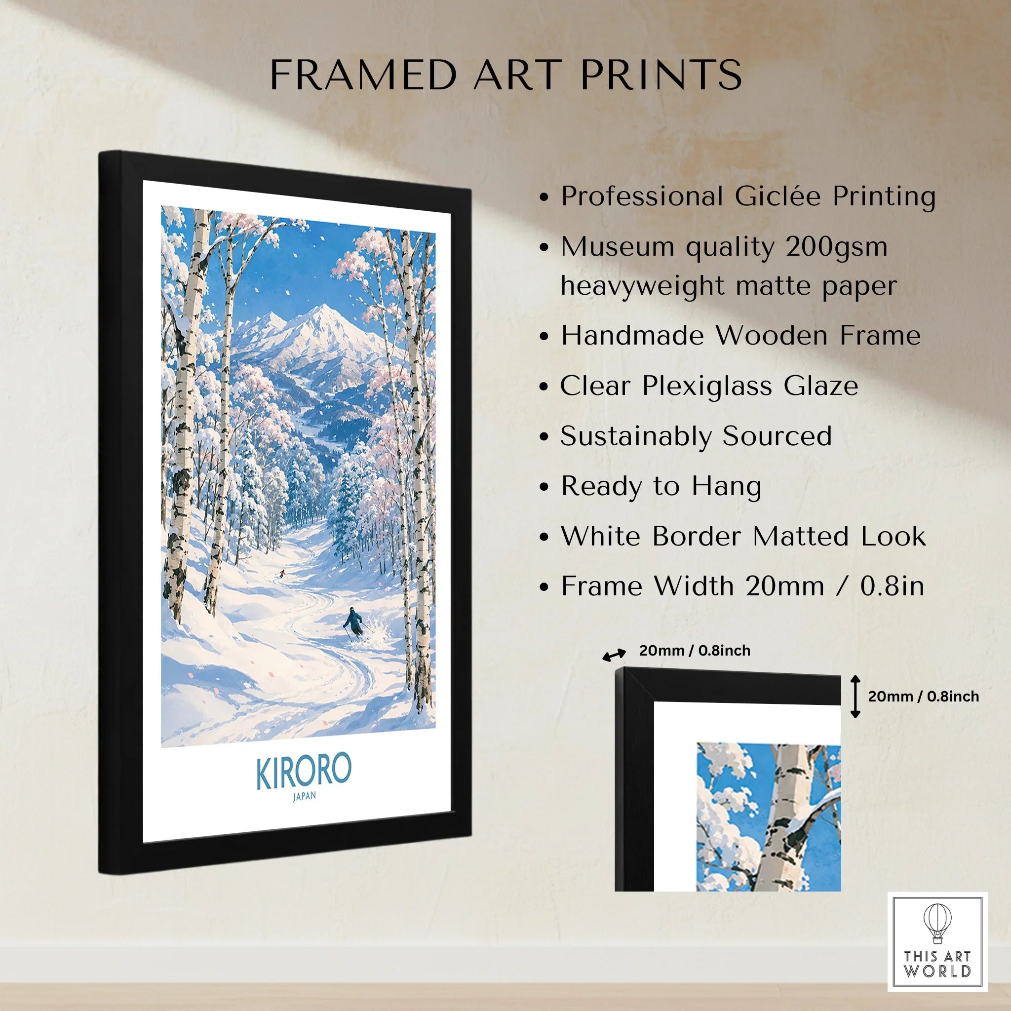 Kiroro Japan Powder Run Wall Art — framed print details measurements quality details