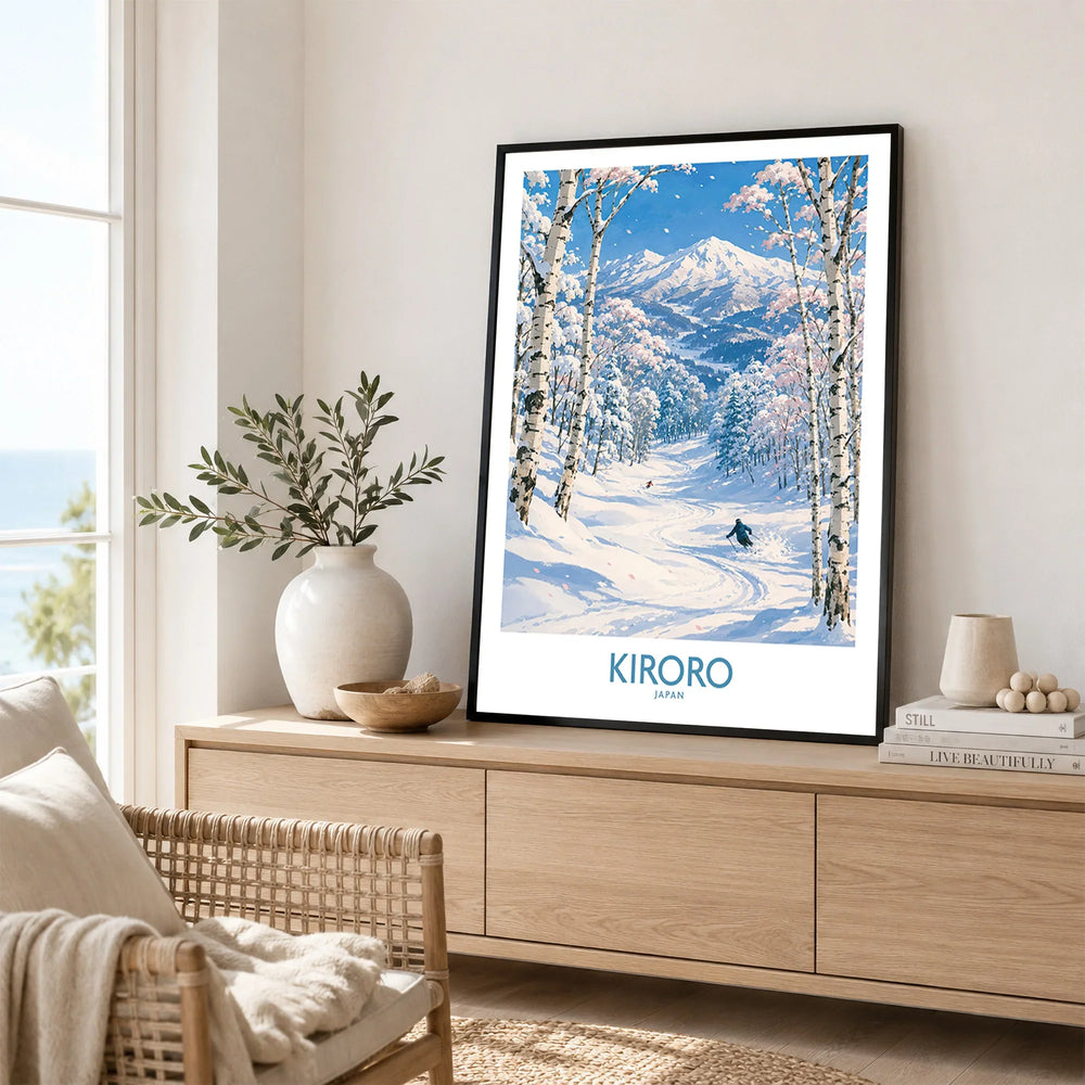 Kiroro Japan Powder Run Wall Art — framed artwork living room lifestyle setting