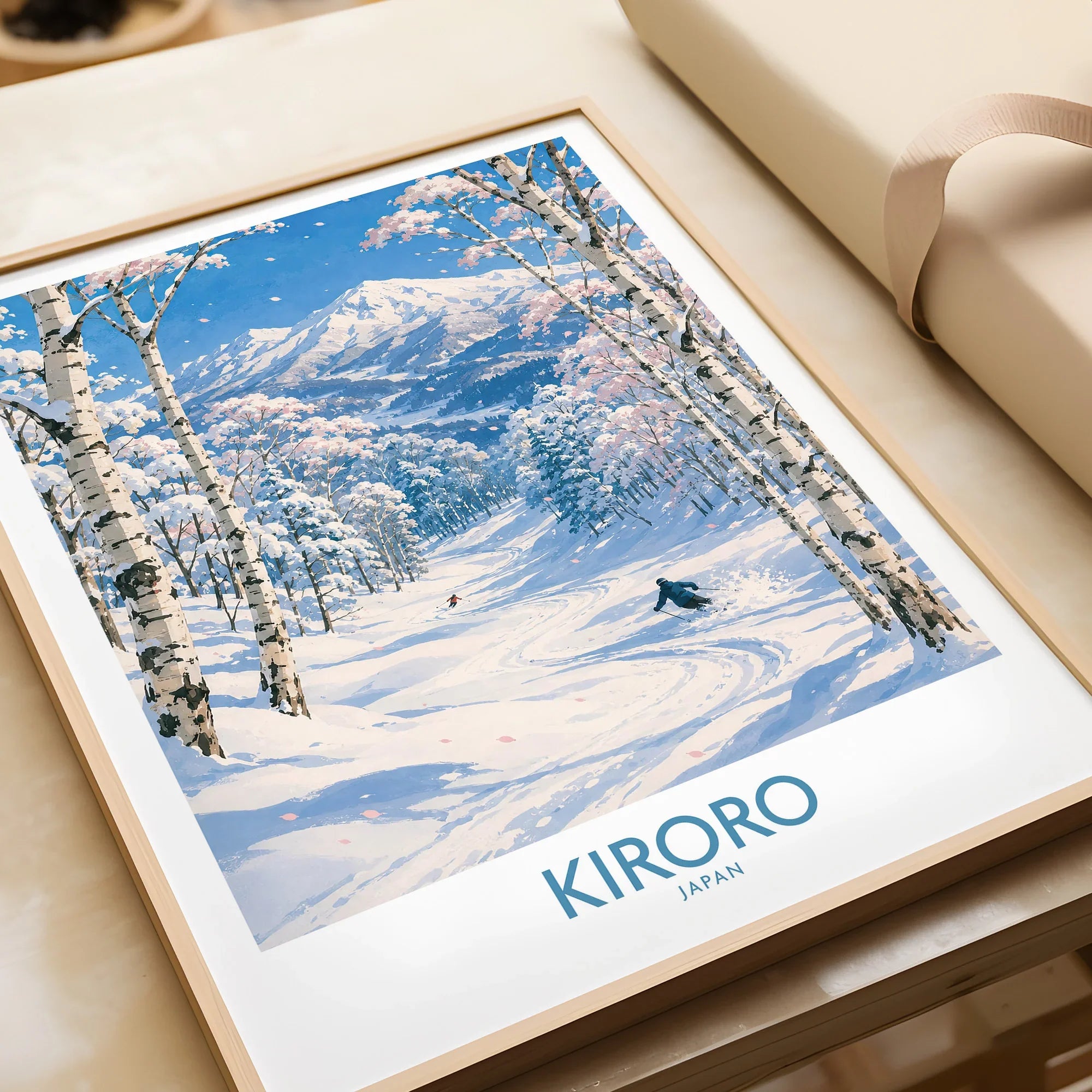 Kiroro Japan Powder Run Wall Art — framed art print closeup gift unwrapped natural frame