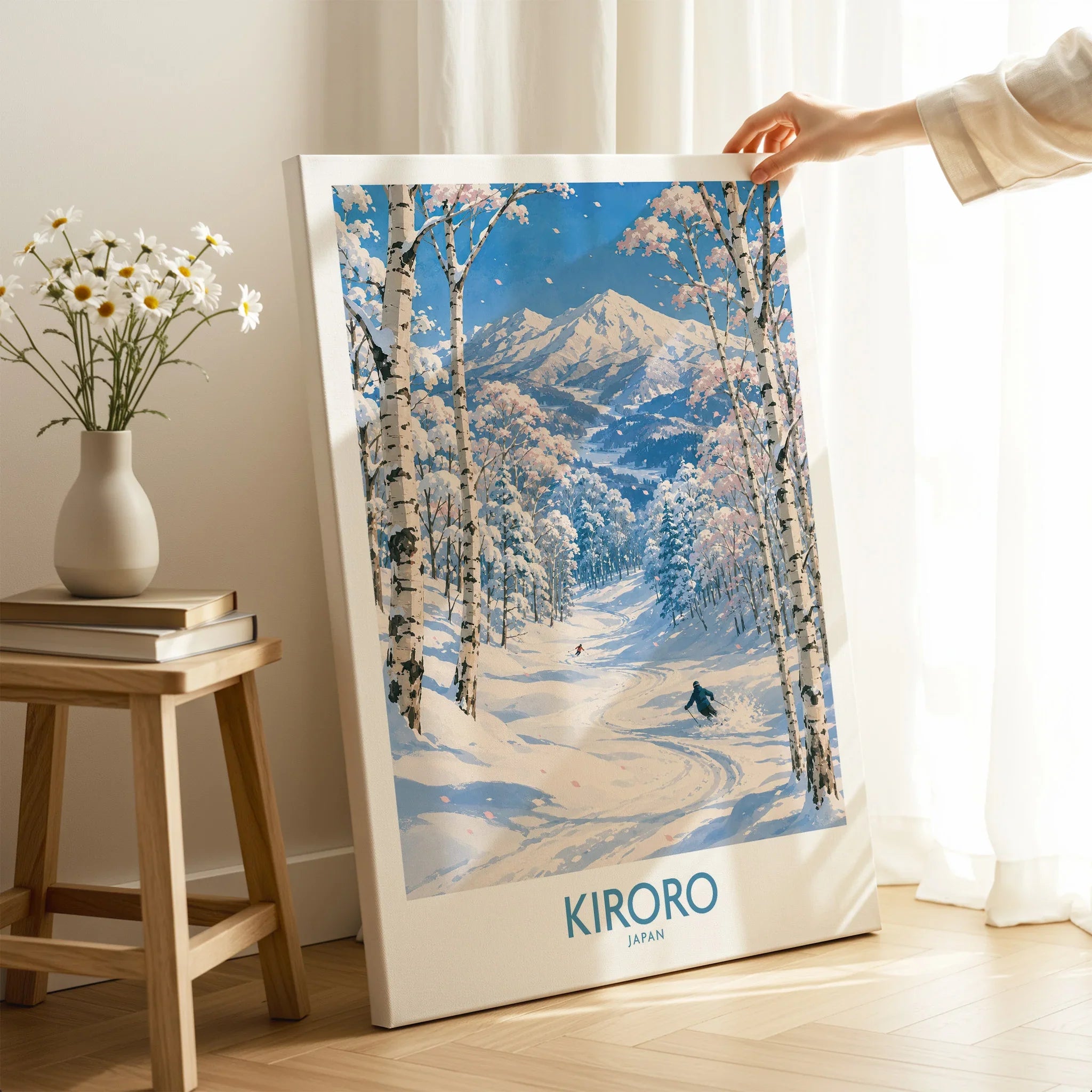 Kiroro Japan Powder Run Wall Art — canvas print mirror edge hand holding room setting