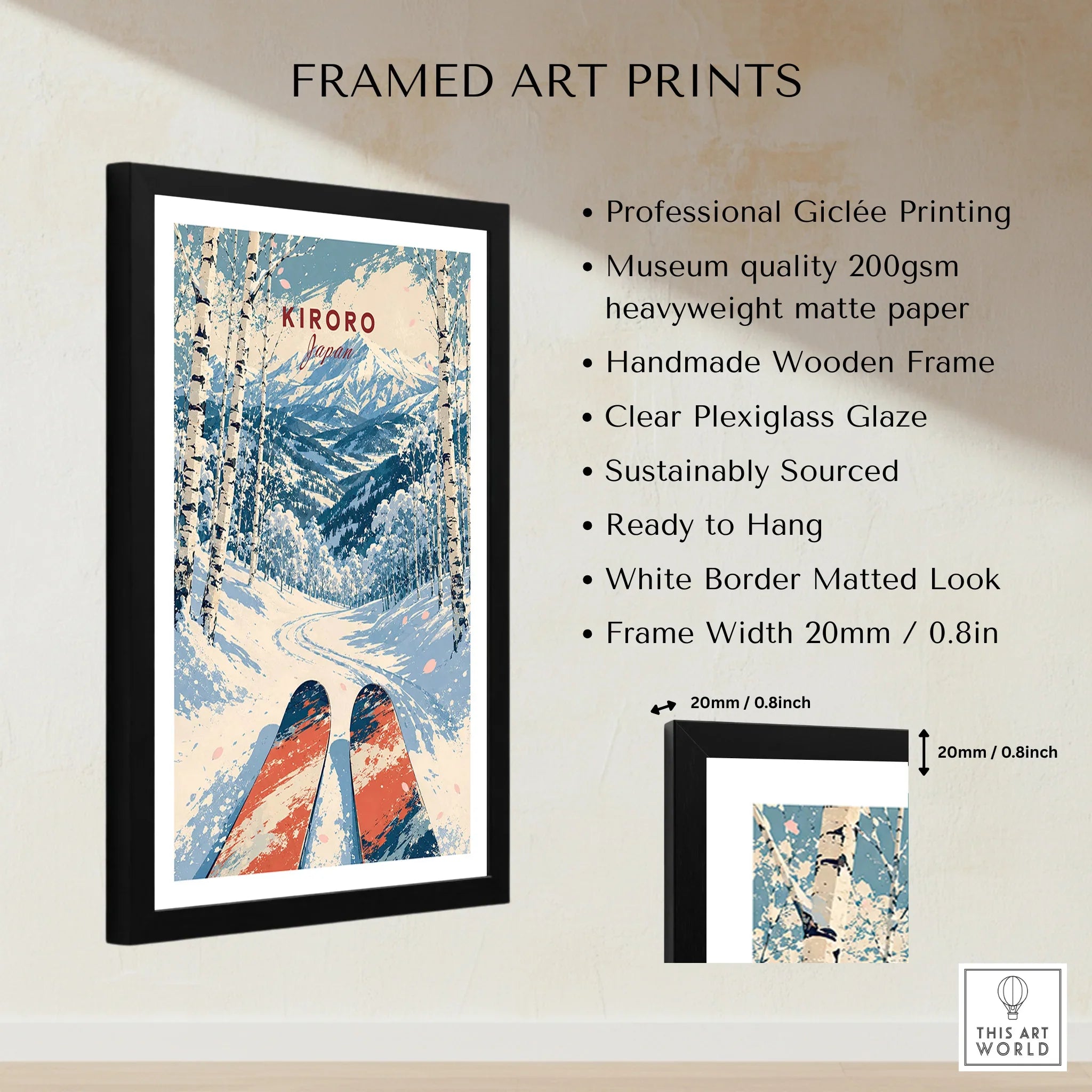Kiroro Japan Mountains Travel Poster — framed print details measurements quality details