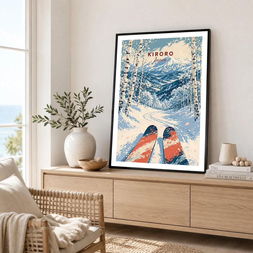 Kiroro Japan Mountains Travel Poster — framed artwork living room lifestyle setting