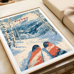 Kiroro Japan Mountains Travel Poster — framed art print closeup gift unwrapped natural frame