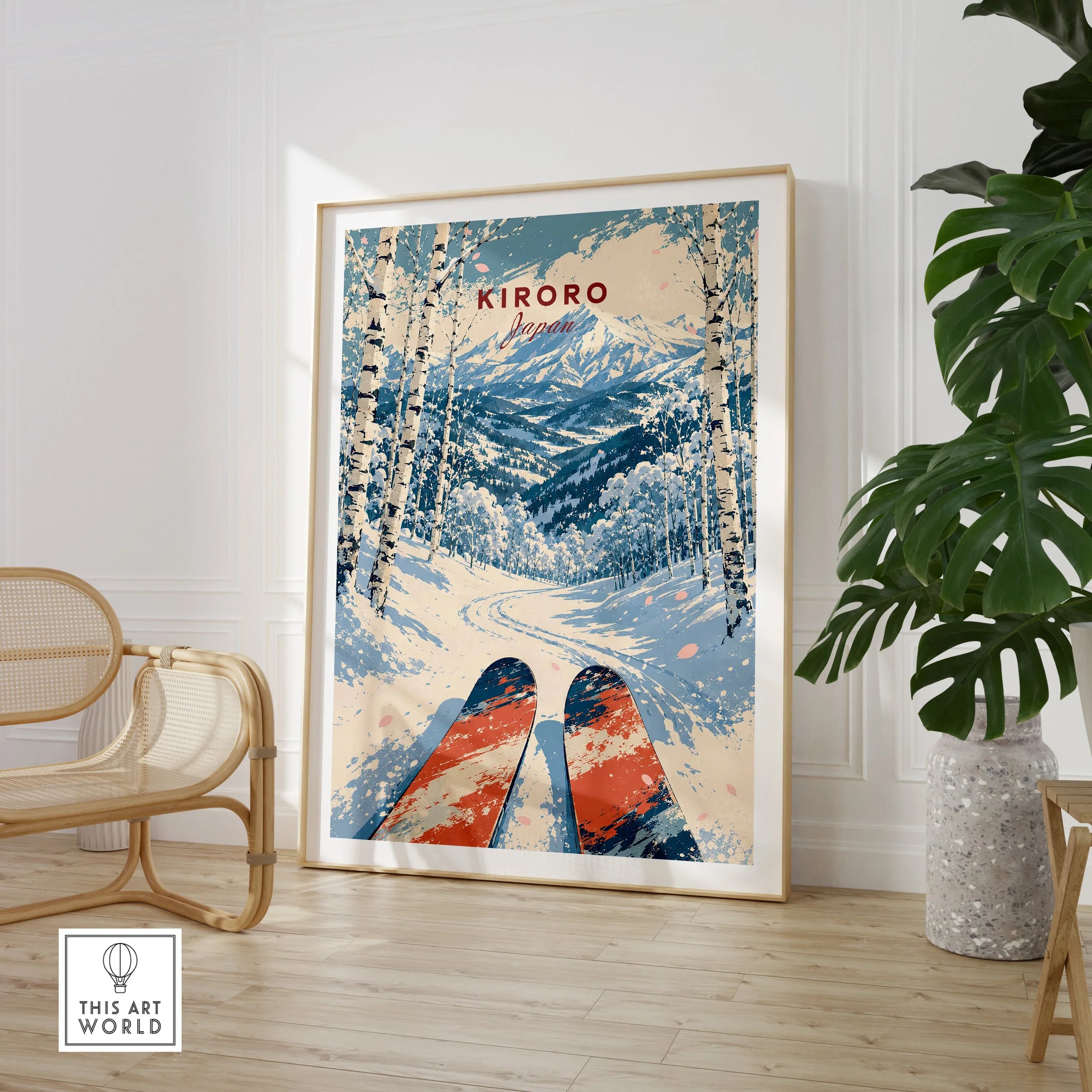 Kiroro Japan Mountains Travel Poster — large framed print room setting chair plant