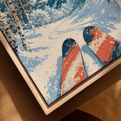 Kiroro Japan Mountains Travel Poster — closeup framed canvas natural wood floating frame