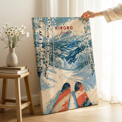Kiroro Japan Mountains Travel Poster — canvas print mirror edge hand holding room setting
