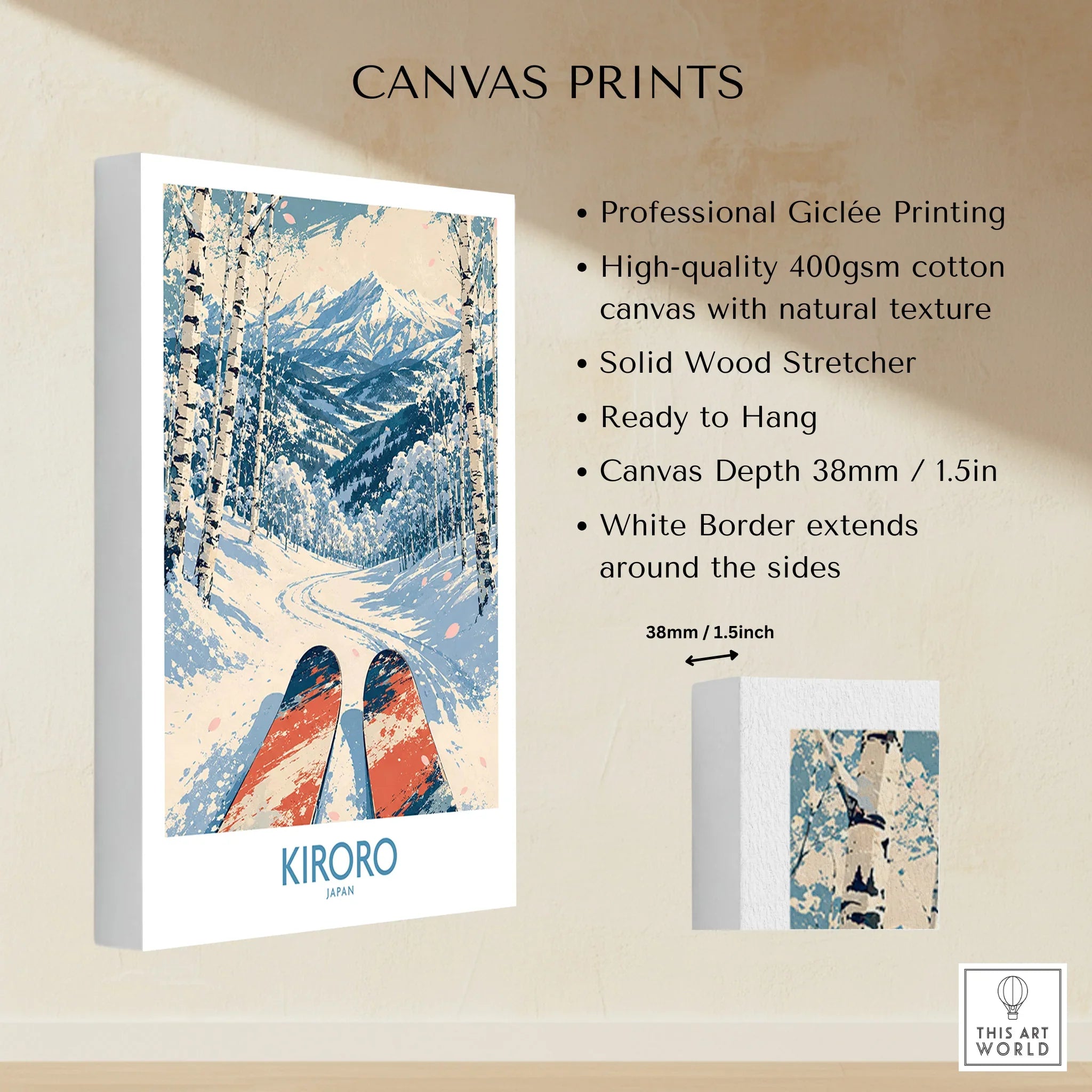 Kiroro Japan Ski Run Wall Art — canvas print stretched cotton canvas details