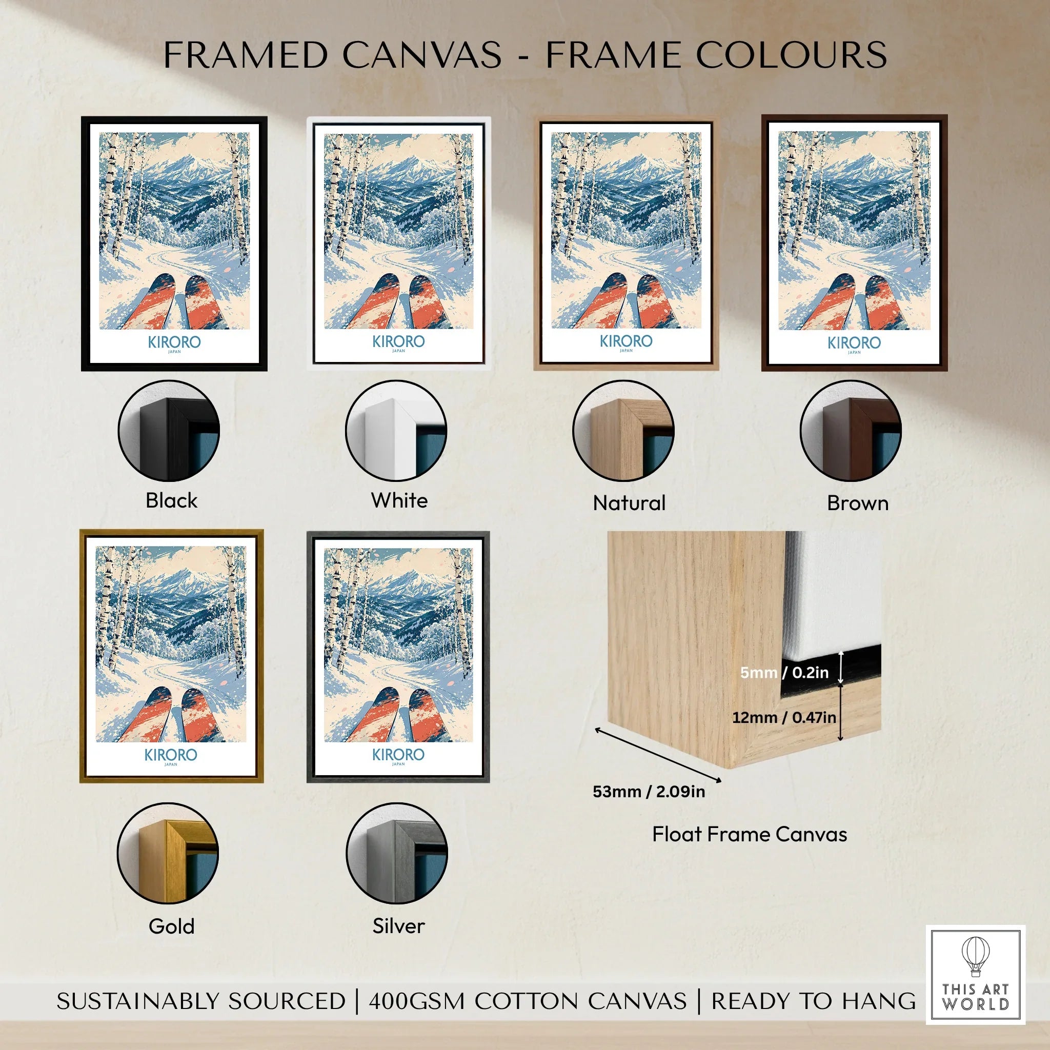 Kiroro Japan Ski Run Wall Art — framed canvas float frame colour options